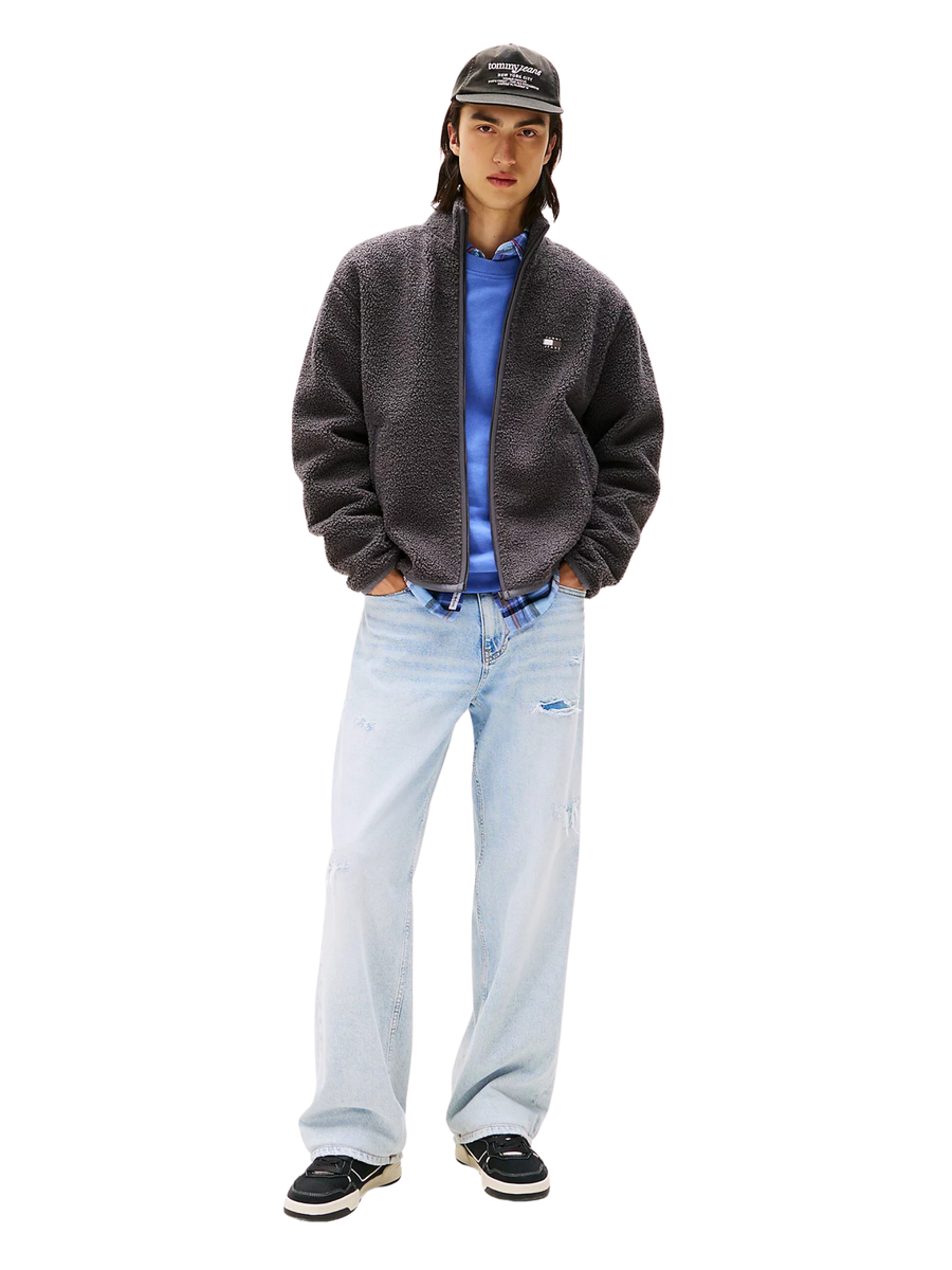 Felpa relaxed fit in sherpa Tommy Hilfiger nero con zip e logo DM0DM22078 PT2 Tommy Hilfiger 