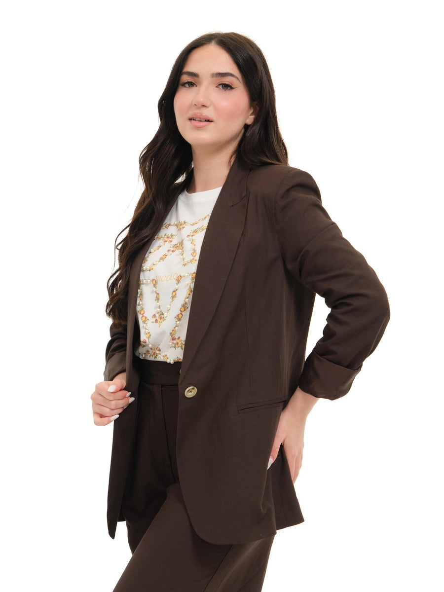Blazer monopetto Vicolo marrone in misto lino TD1733 DU37 Vicolo 