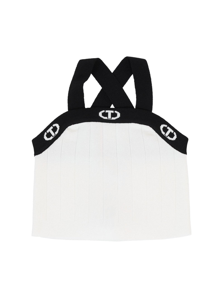 Top Twinset bianco con bordo logato e spalline nero 251GJ3QW2 02849 Twinset 