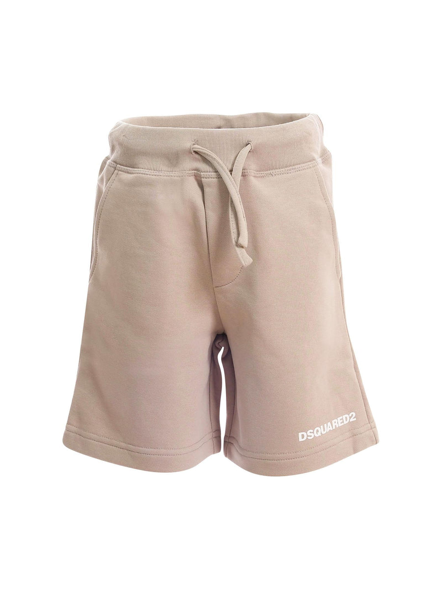 Shorts Dsquared beige con logo lettering sul fondo DQ2738 DQ717 Dsquared 