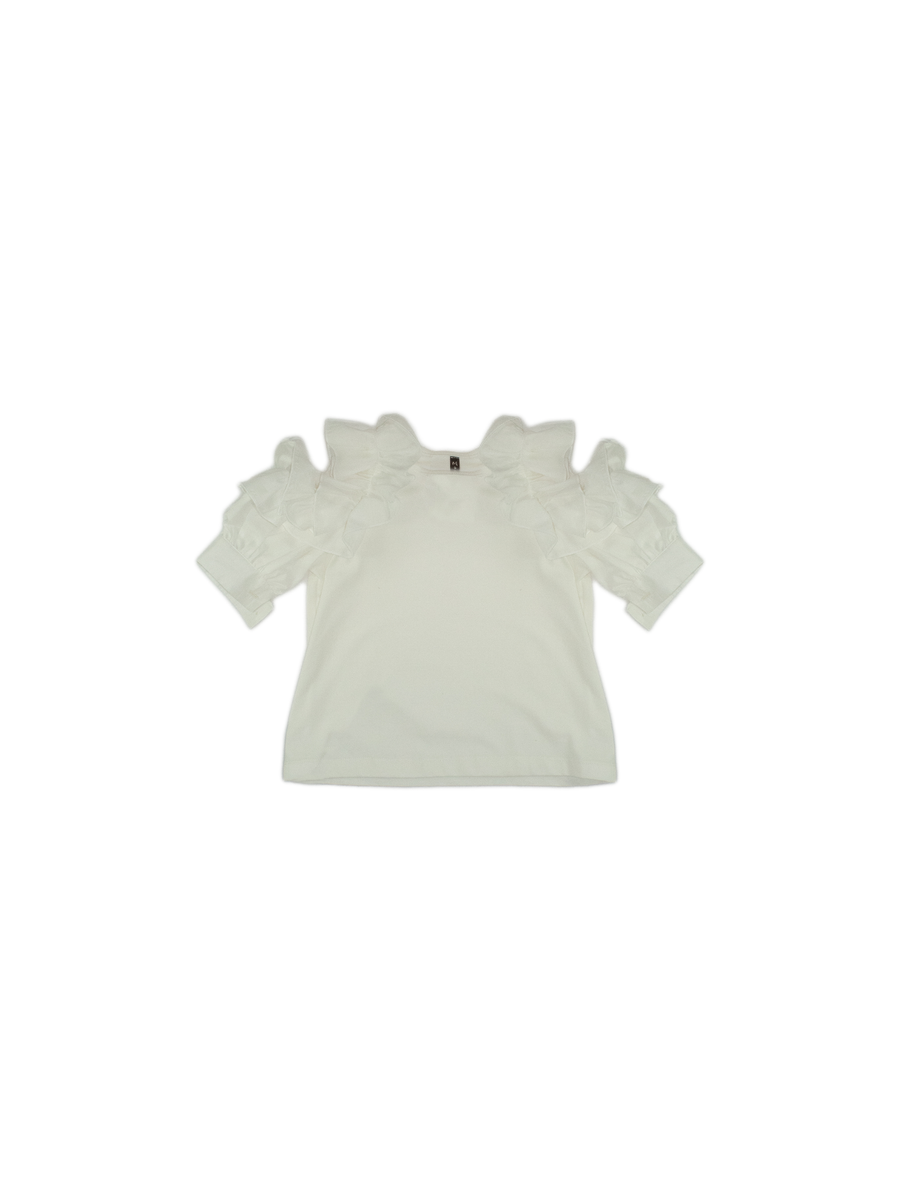 T-shirt bianco latte mezza manica volant MG2728 LATTE Manila Grace 