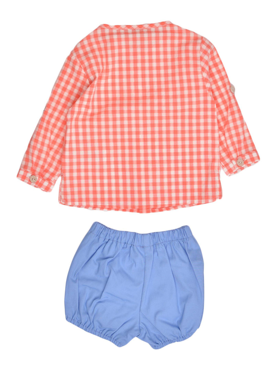 Completo a quadretti corallo e azzurro 10645262 47T1390 Paz Rodriguez 