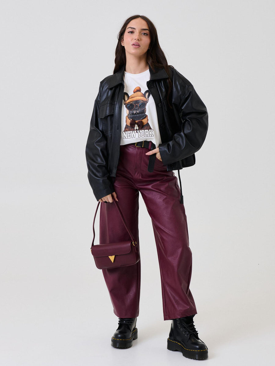 T-Shirt Vicolo bianca con bulldogs con perline e fiocco RF0111 BIA Vicolo 