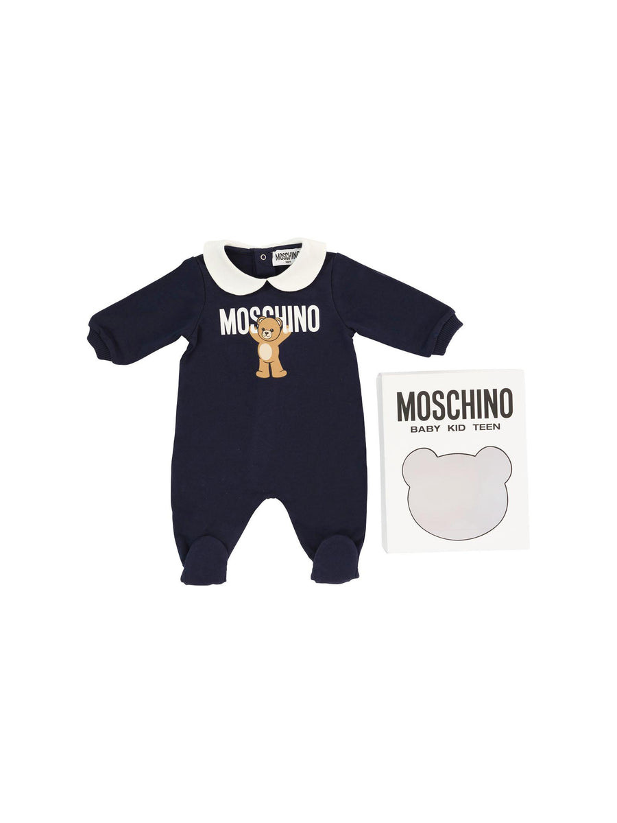 Tutina Moschino blu navy con logo lettering e teddy MXY037 40016 Moschino 