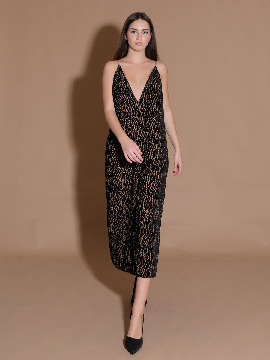 Abito Sienna con fantasia in velluto nera BOAB34FLOC UNI Bohemian V 