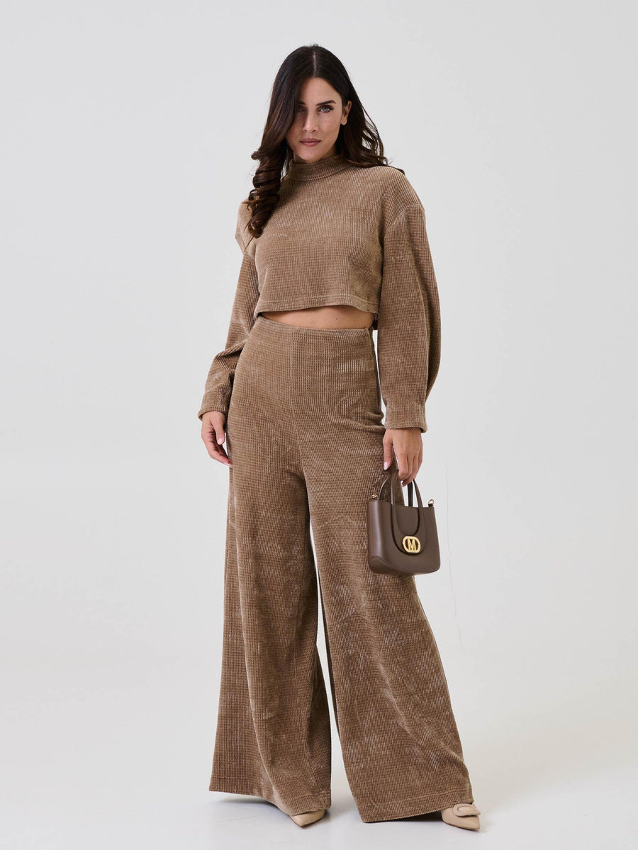 Maglia cropped Bohemian Vì  taupe in velluto BHMA001 TAUPE Bohemian V 