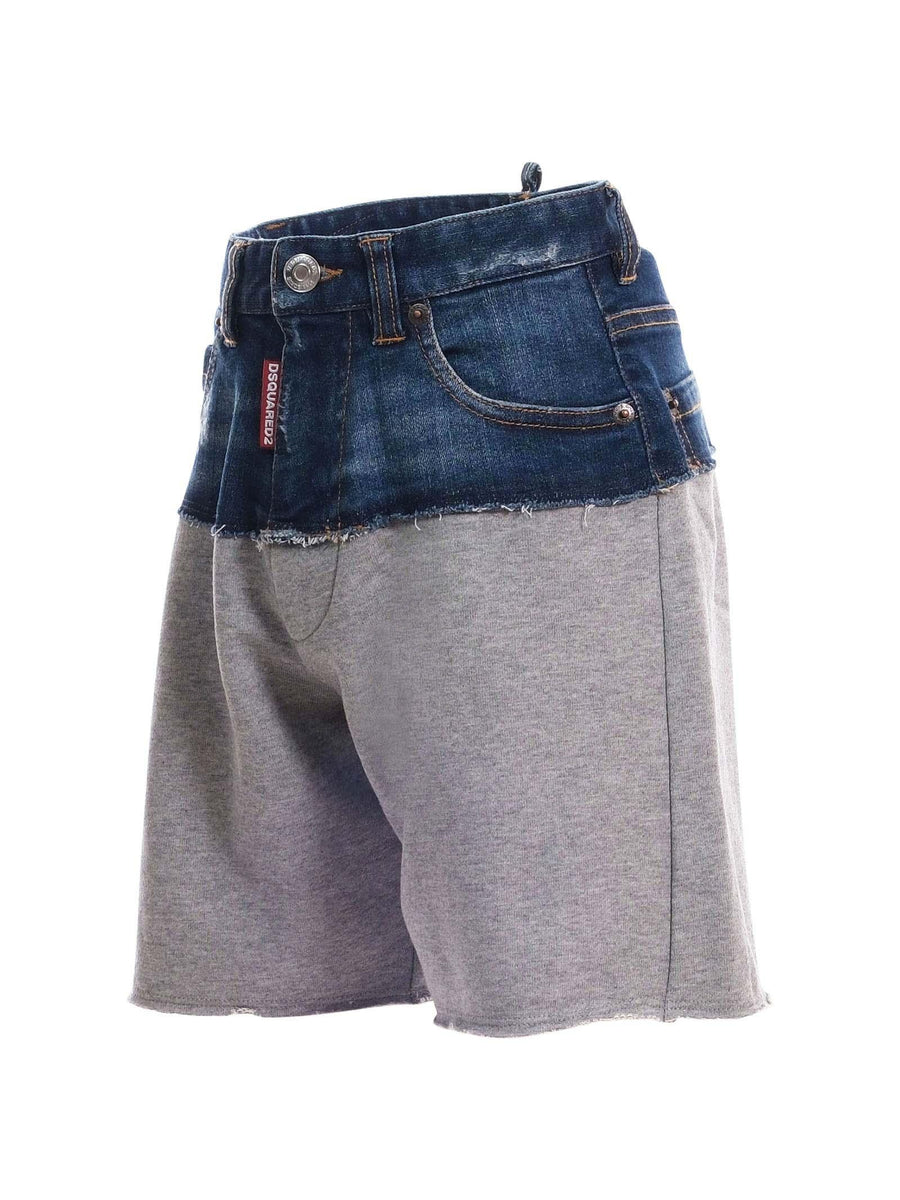 Shorts Dsquared ibridi in denim e felpa grigio e blu DQ2769 DQ937 Dsquared 