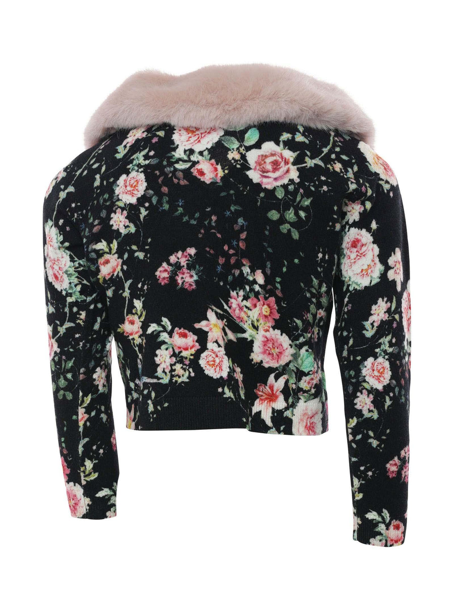 Cardigan floreale con pelliccia IF2053MAB01 B4013 Miss Blumarine 