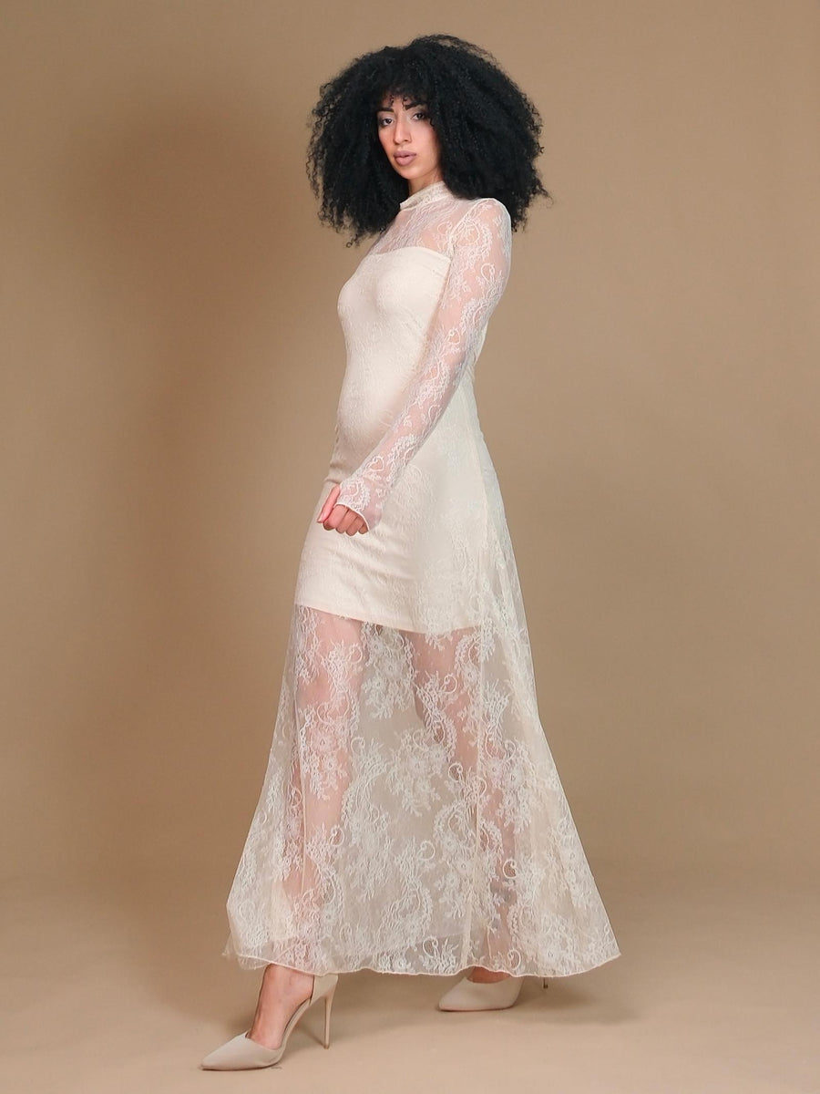 Abito lungo Vicolo crema in pizzo con scollo posteriore ovale TS1128 CREMA Vicolo 