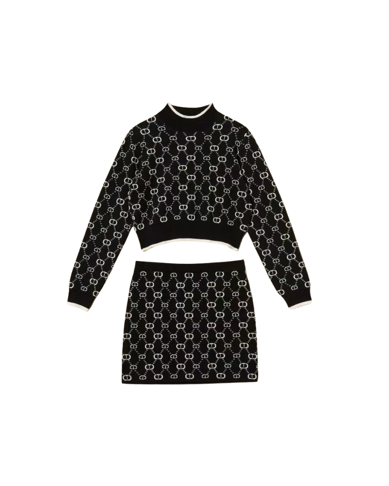 Maglia e gonna jacquard Twinset nero con Oval T 252GJ3022 12795 Twinset 