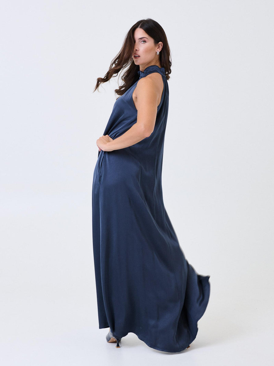 Abito lungo Armoire blu indaco a giro maniche e collo alto C394A22R INK Armoire 