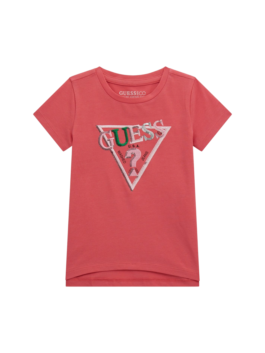 T-shirt Guess rosa con logo triangolare decorato K5RI16K6YW4 G5O5 Guess 