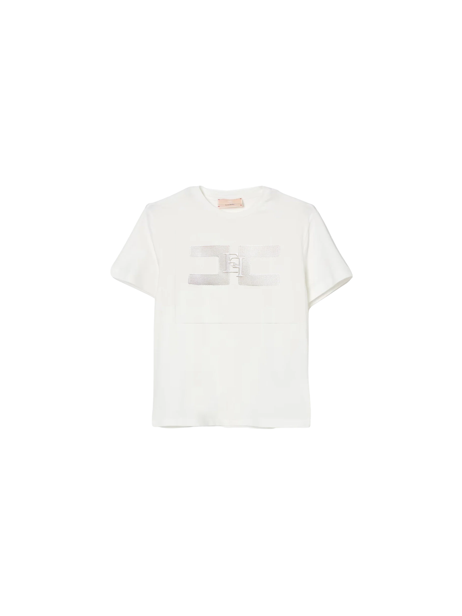 T-Shirt Elisabetta Franchi bianca con logo in strass EFTS242 0000 Elisabetta Franchi 