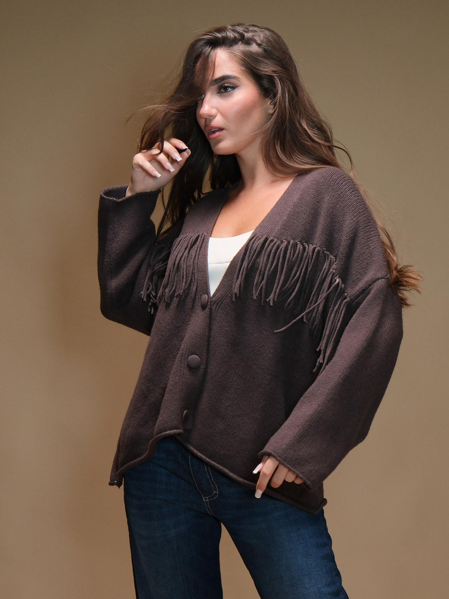 Cardigan Armoire over dettagli frange marrone 5R586A MARRONE Armoire 