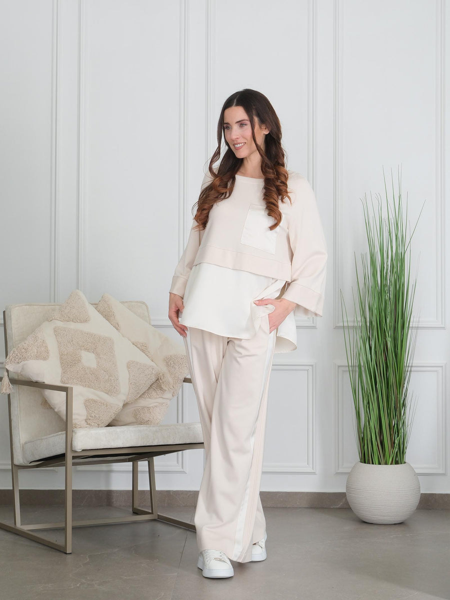 Pantalone Imperial burro con inserti in raso P5T7JHZ BURRO Imperial 