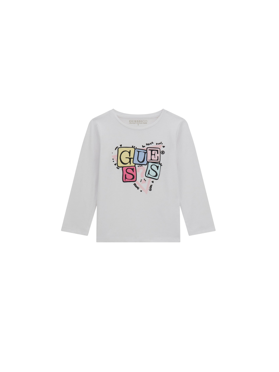 T-Shirt a maniche lunghe Guess bianca con logo colorato e scritte playful K5YI07K6YW4 G011 Guess 