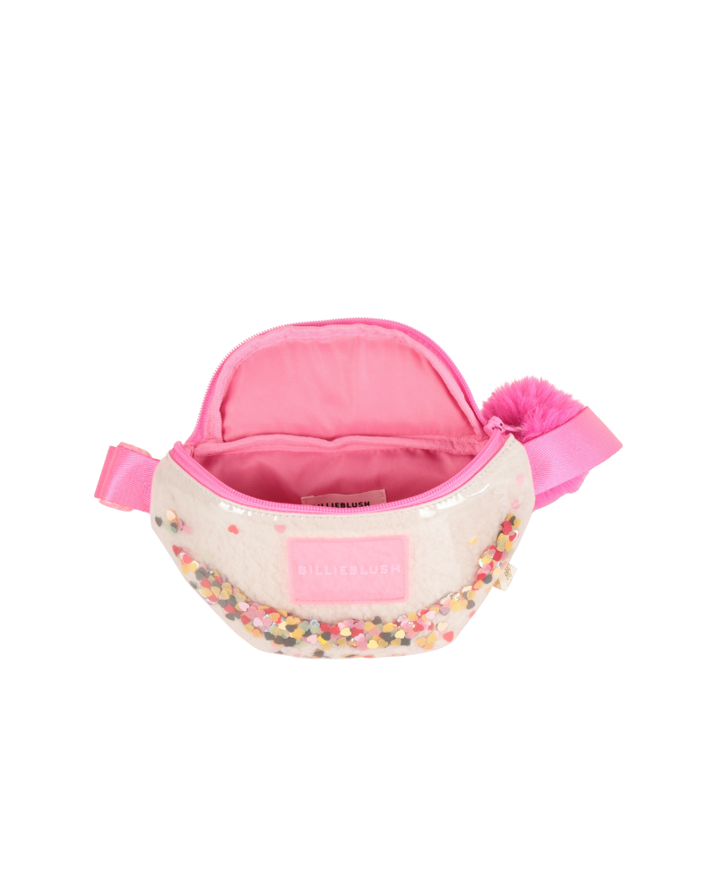 Marsupio glitterato Billie Blush panna con maxi pompon rosa e paillettes U21539 473 Billie Blush 