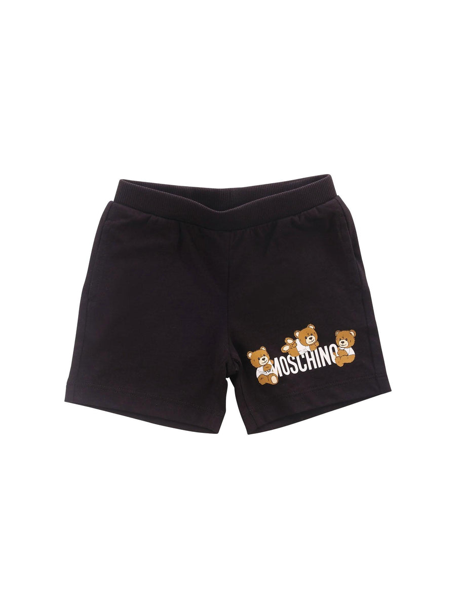 Shorts Moschino nero con logo e teddy bear sul fondo MUQ01H 60100 Moschino 