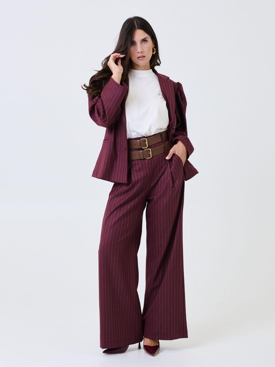 Giacca gessata Haveone bordeaux con spalline a palloncino JVSP042 BORDEAUX Haveone 