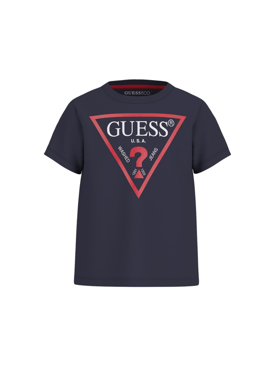 T-Shirt Guess blu con logo iconico rosso centrale N73I55K8HM0 G7V2 Guess 