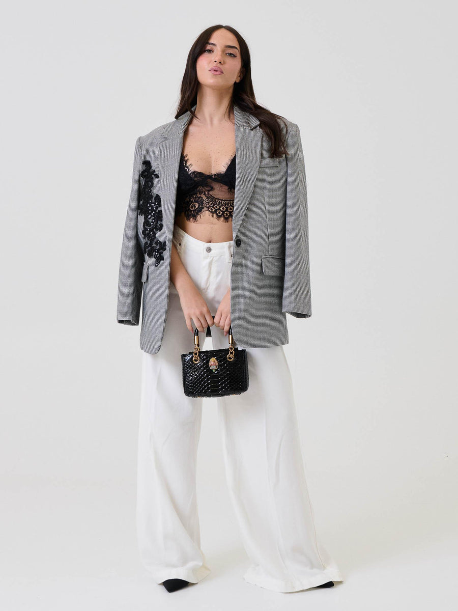 Blazer pied de poule Haveone grigio con applicazione in pizzo JGEP030 UNI Haveone 