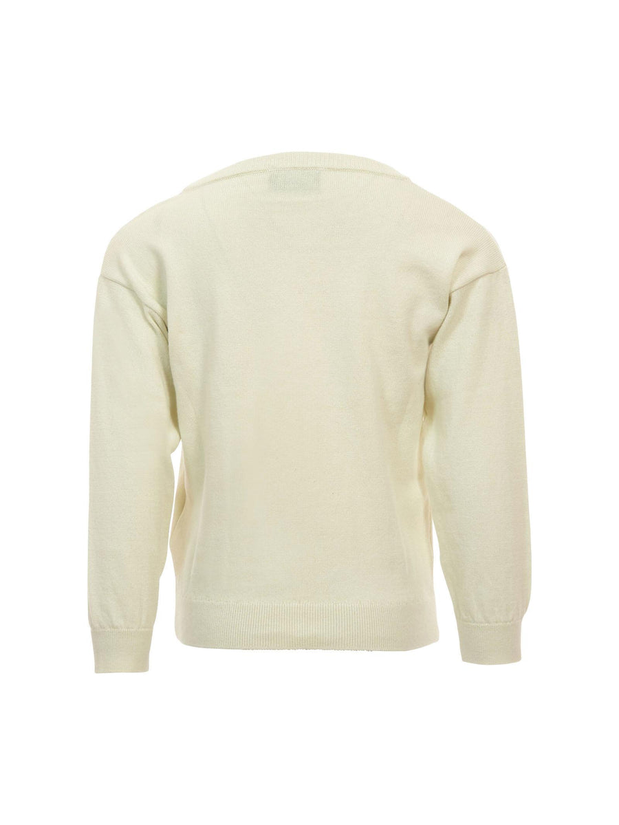 Maglione Moschino bianco panna con ricamo teddy e logo attorno HUW01A 10063 Moschino 