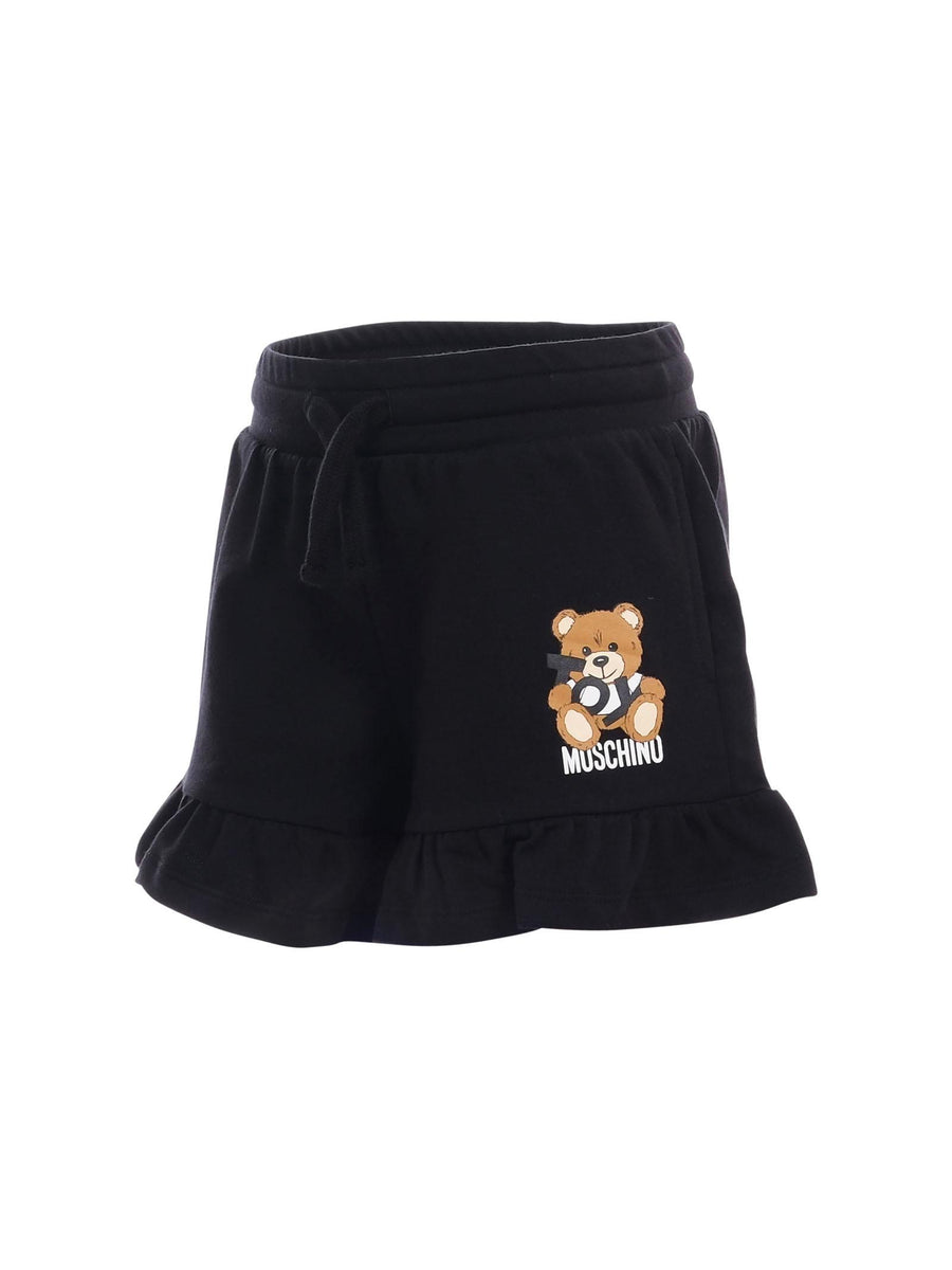 Shorts Moschino nero con logo Teddy e volant sul fondo HAQ014 60100 Moschino 