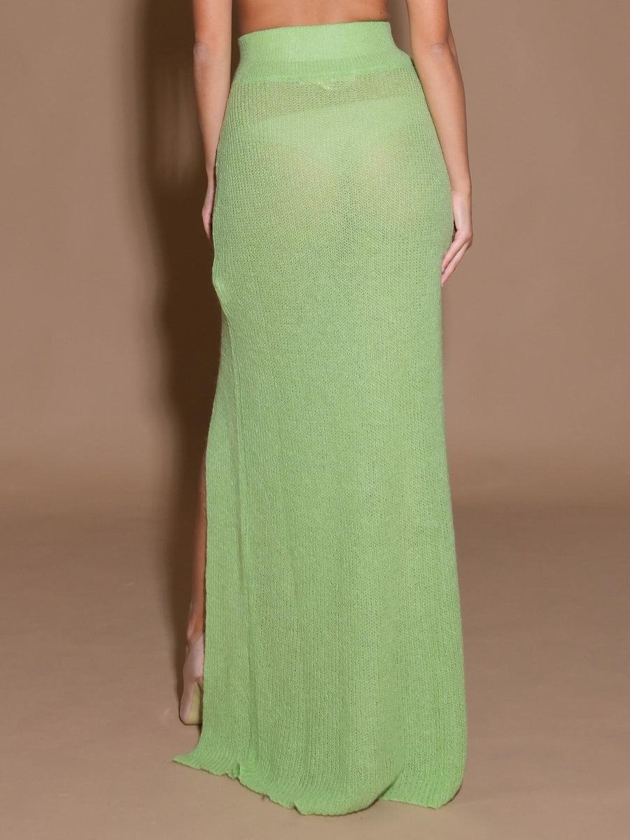 Gonna verde mela in misto lana mohair con spacco KW1012 MELA Silence Limited 