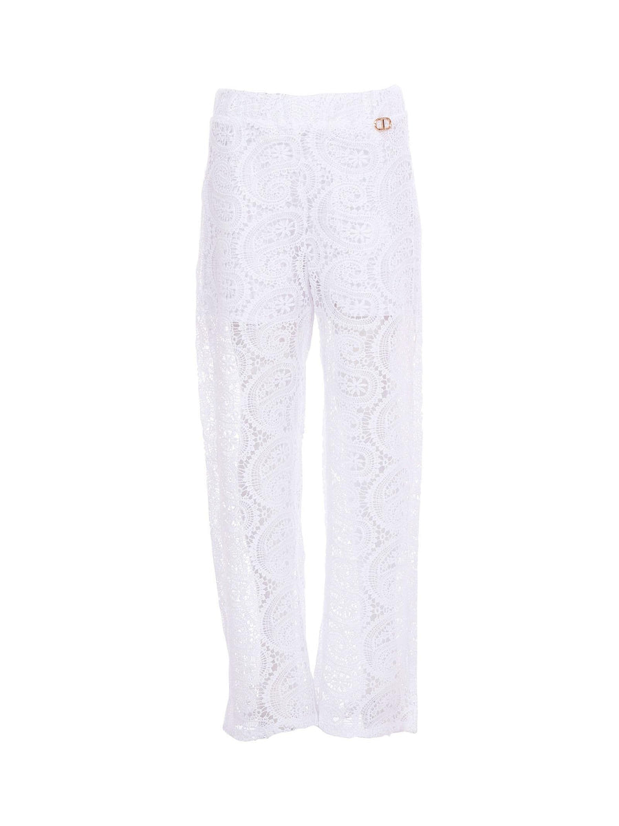 Pantalone Twinset bianco con ricami in pizzo all over 251GJ2QR4 00808 Twinset 
