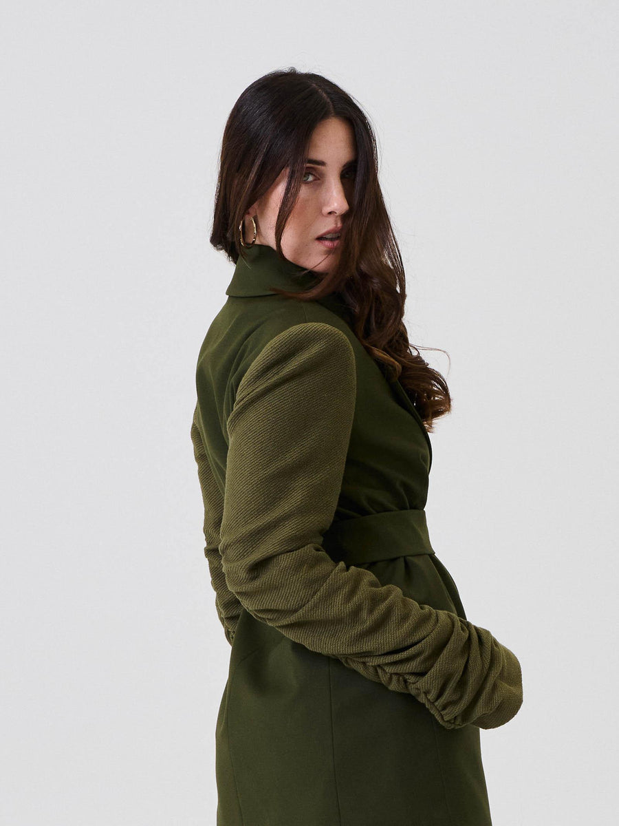 Blazer Bohemian Vì verde militare con maniche in maglia con arricciature SDBO5016 MILITARY Bohemian V 