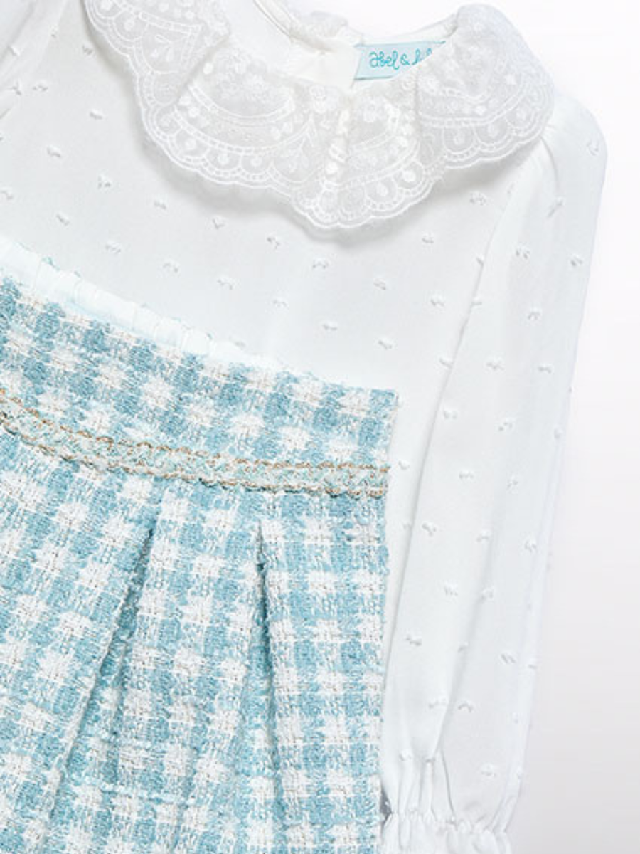 Completo in tweed Abel & Lula bianco e azzurro 5712 Acqua Abel & Lula 