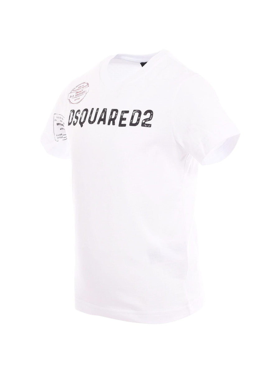 T-Shirt Dsquared bianca con stampa timbri DQ2753 DQ100 Dsquared 