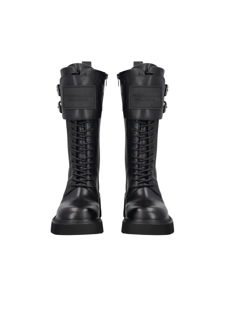 Stivale "Madeleine" Tosca Blu nero in pelle con logo SF2538S405 C99 Tosca Blu 