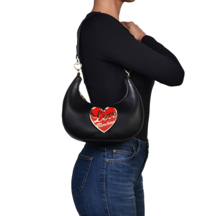Borsa a spalla Love Moschino nera con logo a cuore rosso smaltato JC4183PP1NLP 000A Love Moschino 