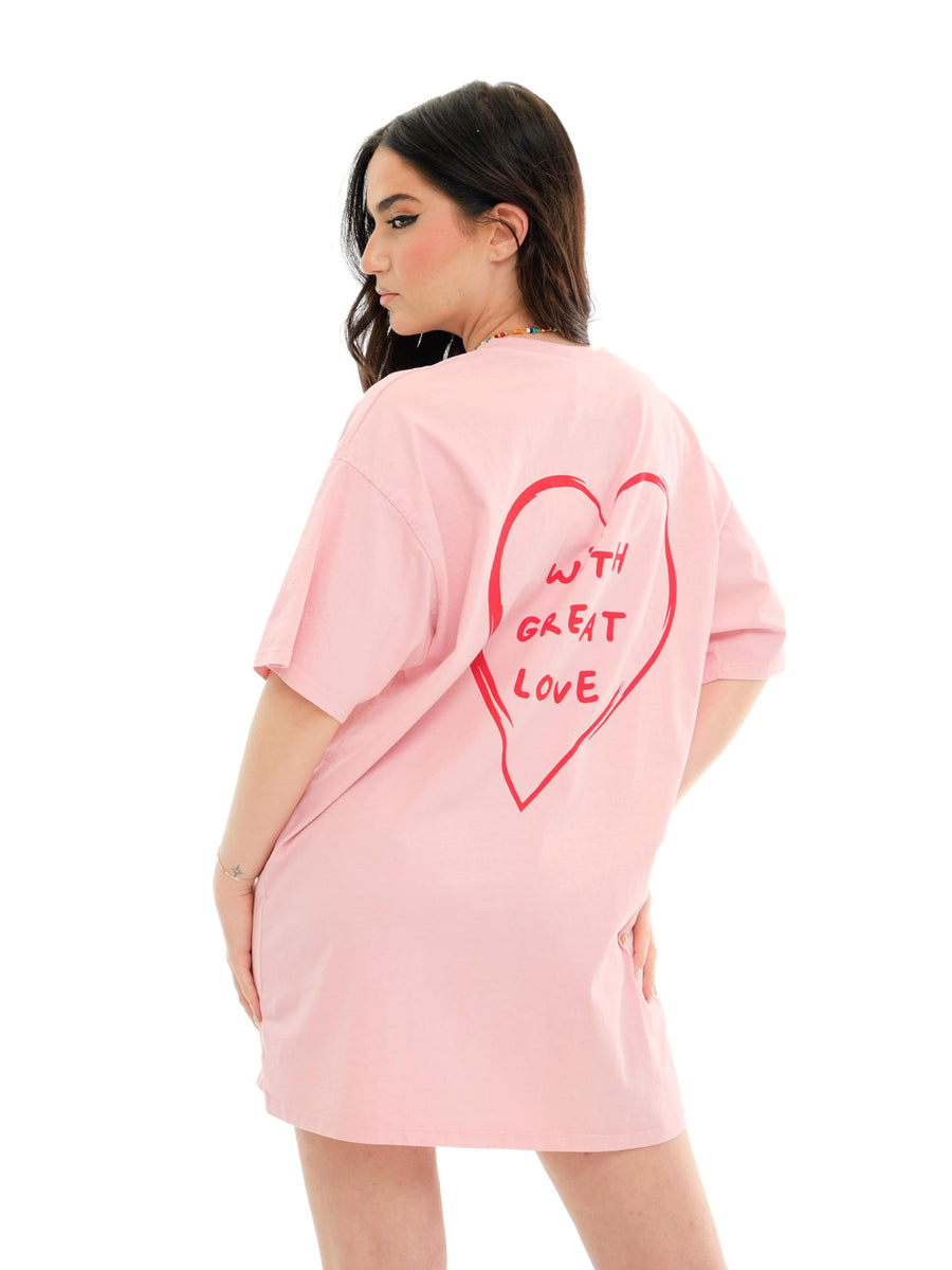 Maxi T-Shirt Vicolo rosa "do small things" con collana RD0507 ROS Vicolo 