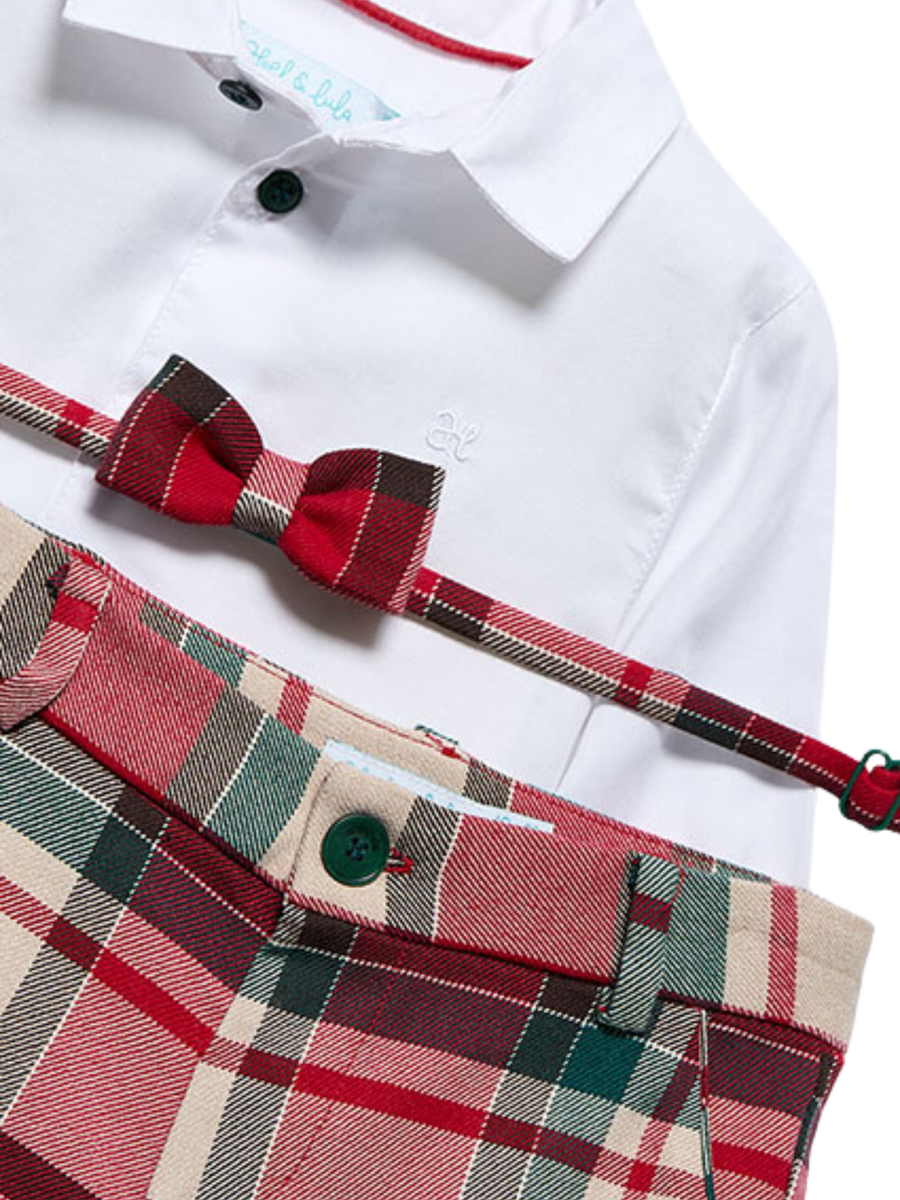 Completo scozzese Abel & Lula rosso e bianco con papillon 5706 Rosso Abel & Lula 