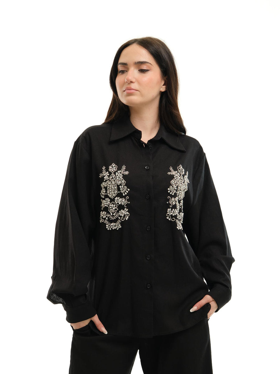 Camicia Haveone nera con dettagli gioiello CMAN156 NERO Haveone 