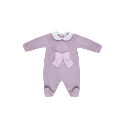 Tutina Marlù bianca con ricamo orsetto e maxi fiocco a contrasto IN5914 993 Marlù 