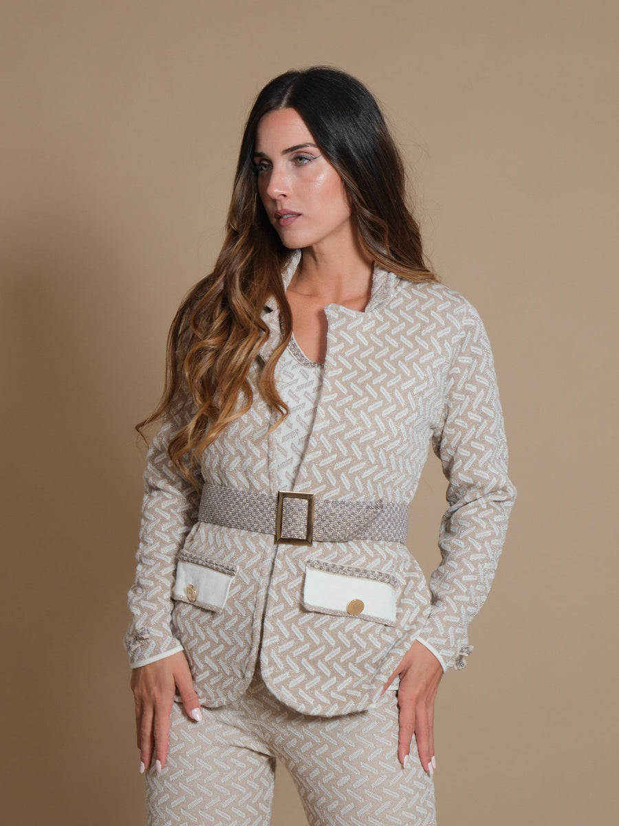 Cardigan Pho aperto in maglia con cintura removibile 4322008 IVORY PHO FIRENZE 