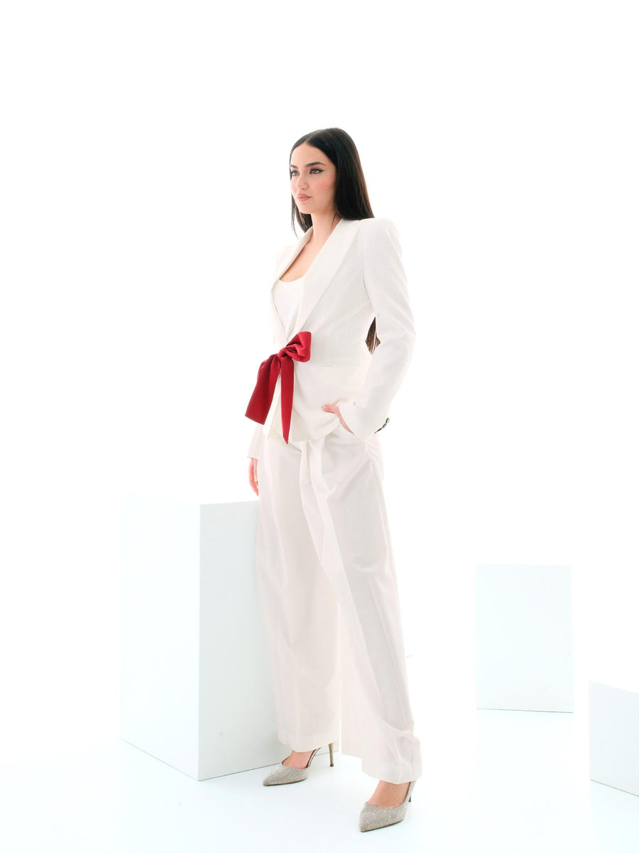 Giacca Vicolo bianca con fiocco rosso TD0064 NATURALE Vicolo 