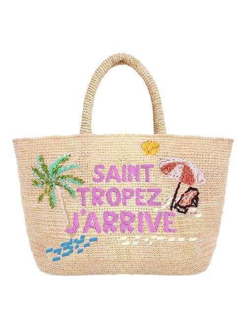Borsa mare in rafia scritta rosa Saint Tropez J'arrive RAFB002 01554F MC2 SAINT BARTH 