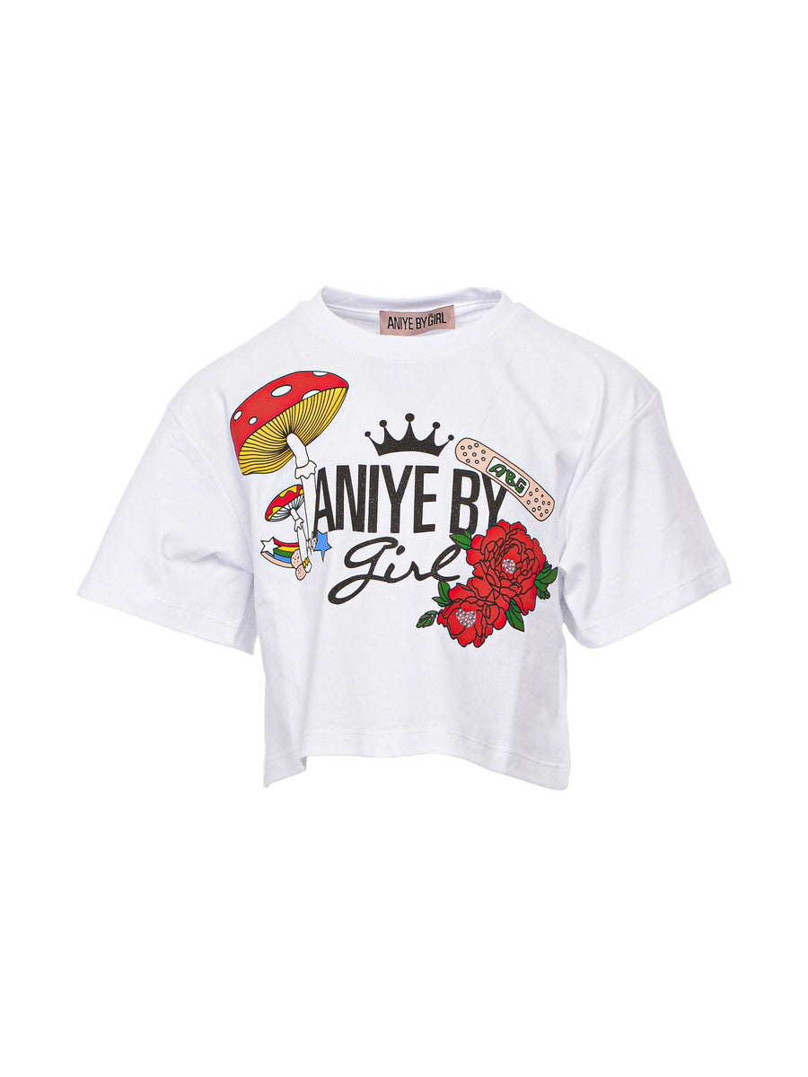 T-shirt bianca stampa floreale rock 031008 WHI Aniye By 