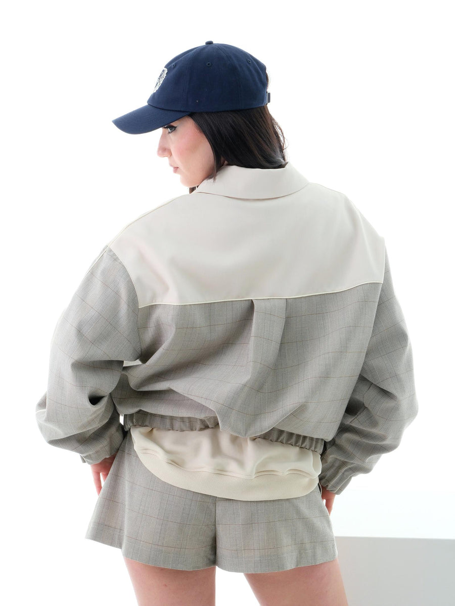 Giacca bomber Vicolo beige e grigio a quadri TD0457 GRI/PAN Vicolo 