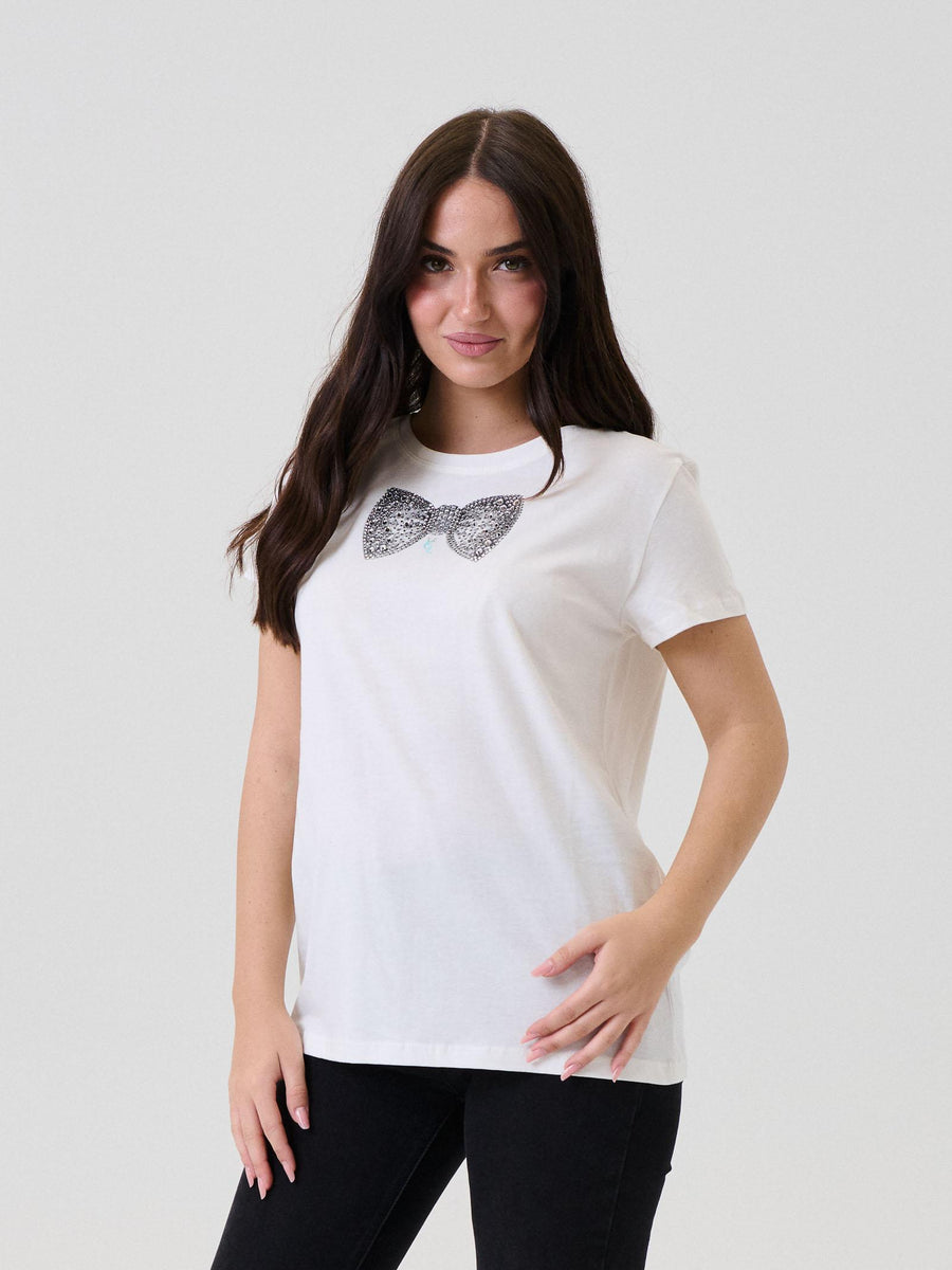 T-Shirt Vicolo bianca con stampa fiocco in strass e logo "VCL" RF0222 BIA Vicolo 
