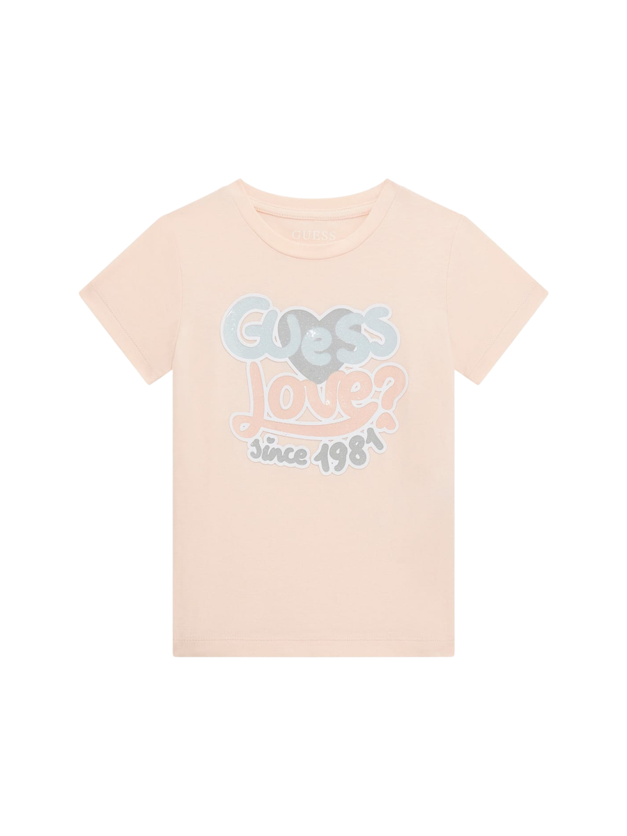 T-Shirt Guess rosa con scritta love K5RI06K6YW4 G63Q Guess 