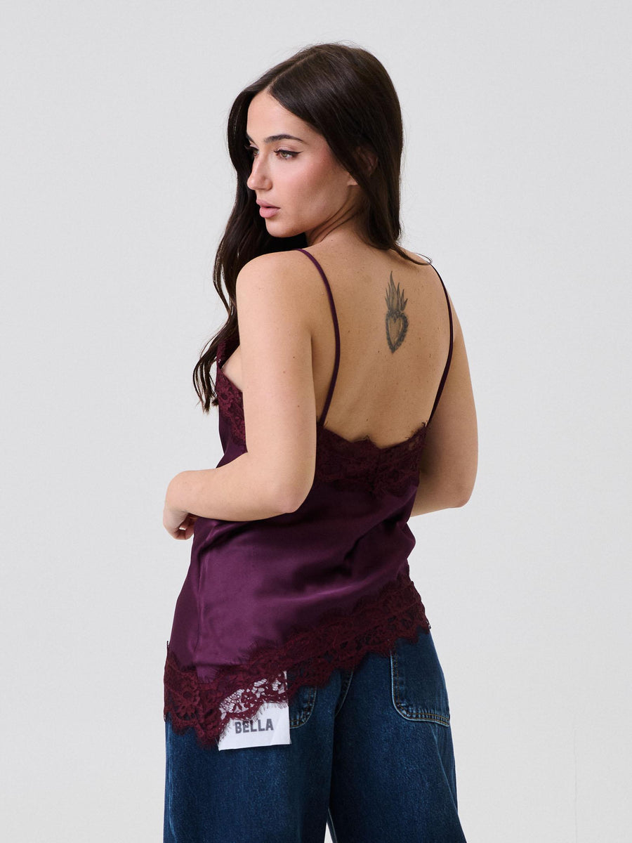 Top in raso Vicolo prugna con pizzo TF0861 PRUGNA Vicolo 