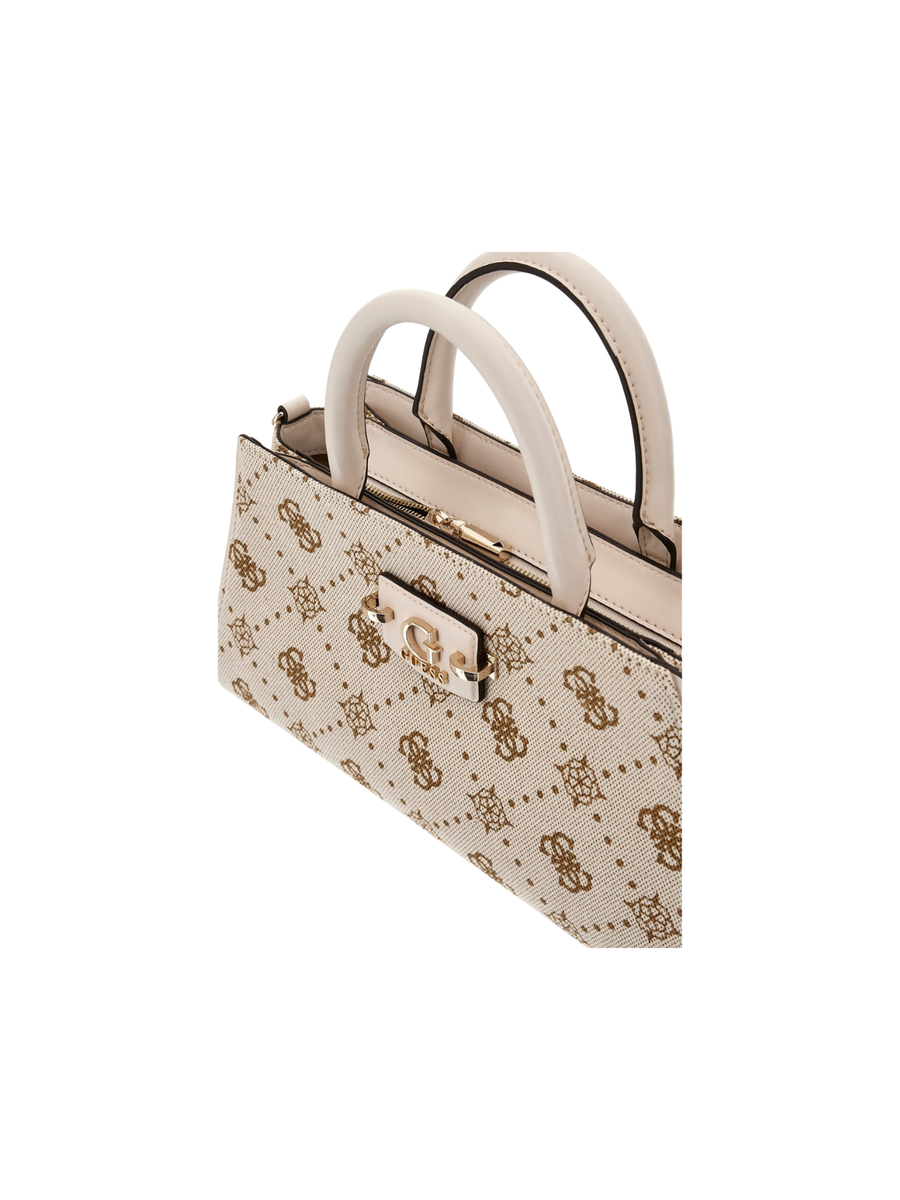Borsa a mano Guess beige con monogram all over e logo G in metallo dorato HWCP9654060 OFL Guess 