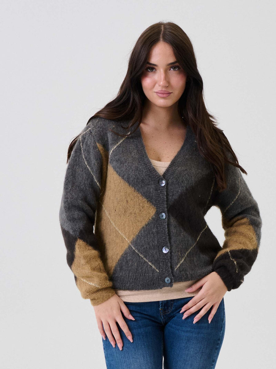 Cardigan Souvenir grigio melange con motivo a rombi Z38R0178 ANTRACITE Souvenir 