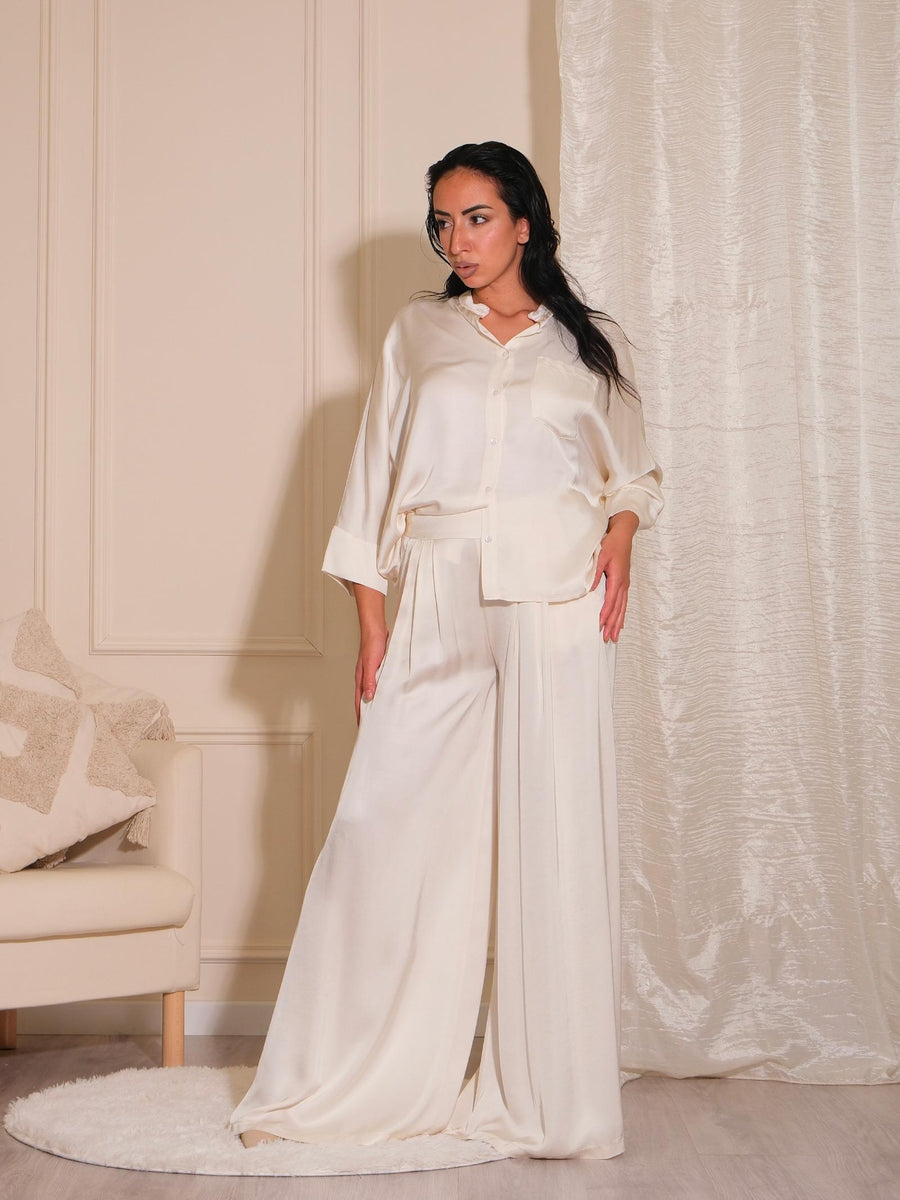 Pantalone a palazzo Armoire burro satinato con pinces FB334P BURRO Armoire 