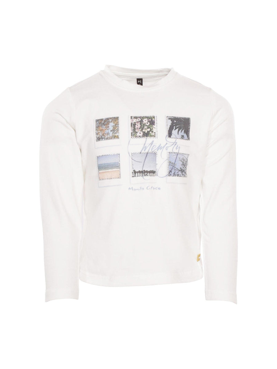T-Shirt Manila Grace bianca con stampe colorate e logo lettering MFBF24T242 LATTE Manila Grace 